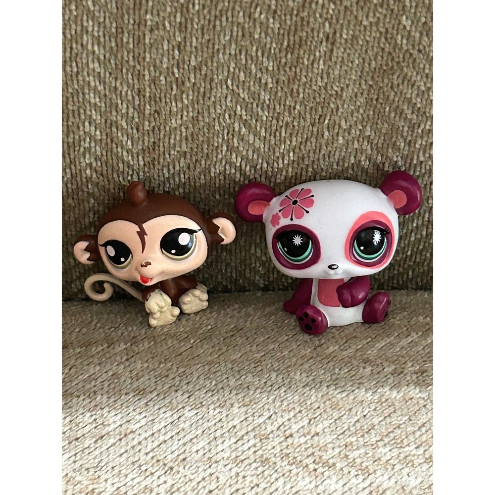 Littlest Pet Shop G7 Panda 53 Monkey 54 Pet Pairs Hasbro Bobblehead Figures